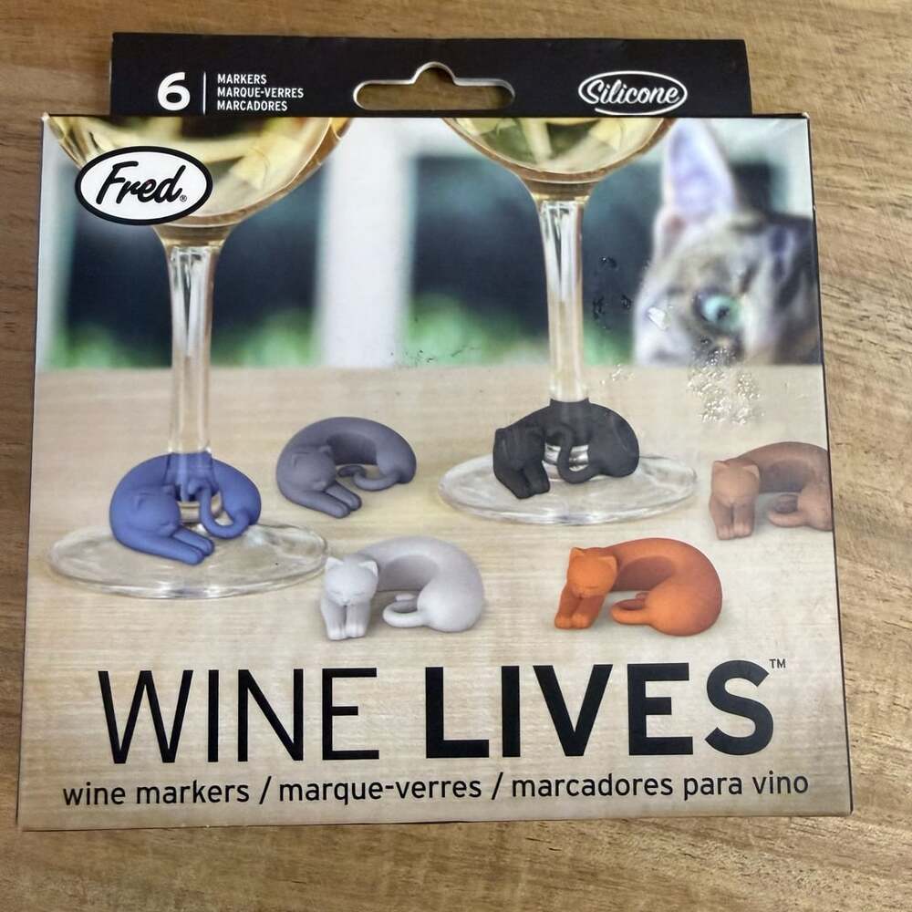 Fred Wine Lives Kitty Cat Drink Wine Markers Set of 6